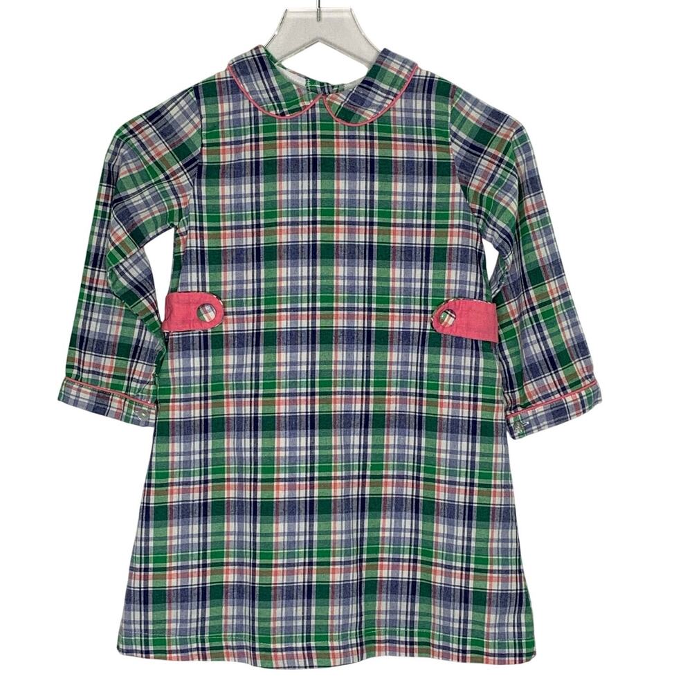 The Oaks Apparel Girls 7 Plaid Dress Long Sleeve Pink Green Preppy